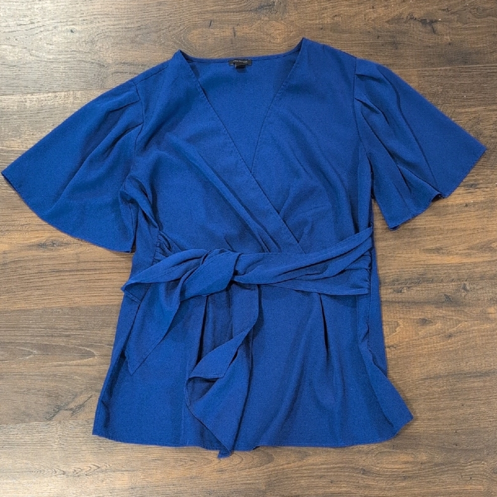 Ann Taylor Deep Blue Tie-Waist Blouse